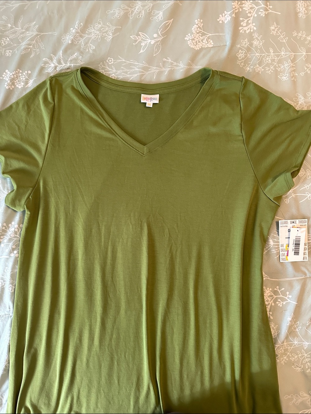 olive green V-neck women’s tee